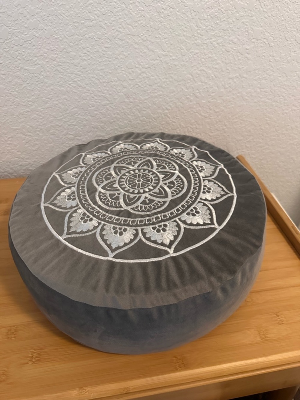 Gray Embroidered Round Meditation Cushion